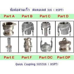 ข้อต่อสวมเร็ว ควิกคัปปลิง สแตนเลส 316 Quick Coupling SUS316 เกลียว BSPT