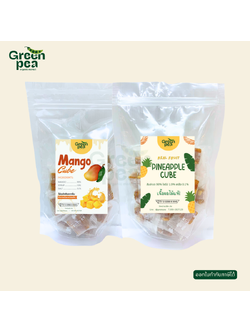 Greenpea Real Fruit มะม่วงคิ้วบ์ และ สับปะรดคิ้วบ์ เนื้อผลไม้ พอดีคำ เปรี้ยวอมหวาน หนึบหนับ ทานง่าย กรีนพี