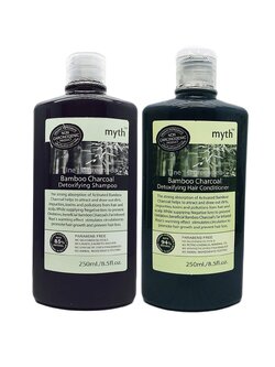 (เซท2ขวด)แชมพูถ่านไม้ไผ่และครีมนวดผมถ่านไม้ไผ่ myth Bamboo Charcoal Detox 240ml x2 PCs.