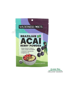 Wilderness Poets Brazilian Acai Berry Powder ขนาด 99 กรัม ผงอาซาอิ แช่เเข็ง ออร์แกนิก ผสมกับเครื่องดื่มสมูทตี้ ของหวาน หรือ ใส่เป็นท็อปปิ้งได้