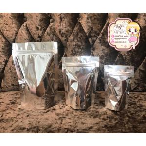 ซองก้นตั้ง+ติดซิป (สีเงิน ทึบ2ด้าน)