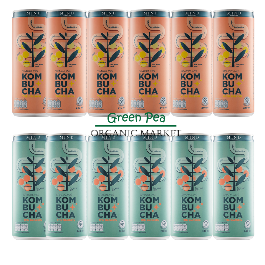 MIND KOMBUCHA Sparkling เเพ็ค6กระป๋อง คอมบูชะ สปาร์คกลิ้ง ขนาด 240 ml สูตรน้ำตาลน้อย