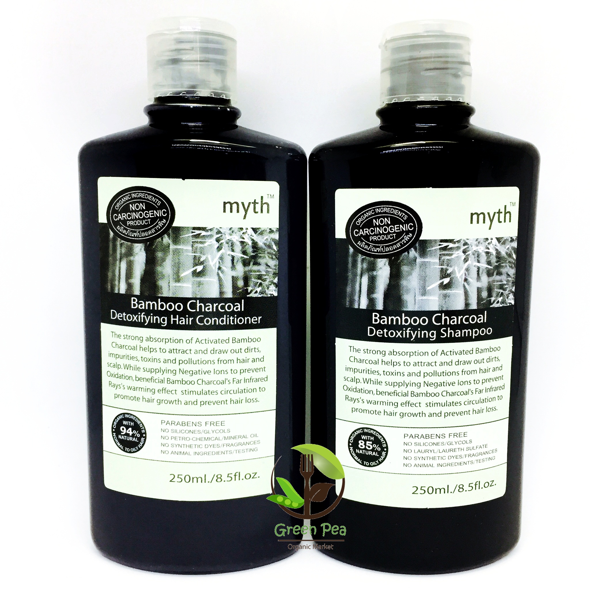 แชมพูถ่านไม้ไผ่และครีมนวดผมถ่านไม้ไผ่" myth" Bamboo Charcoal Detox 240ml.