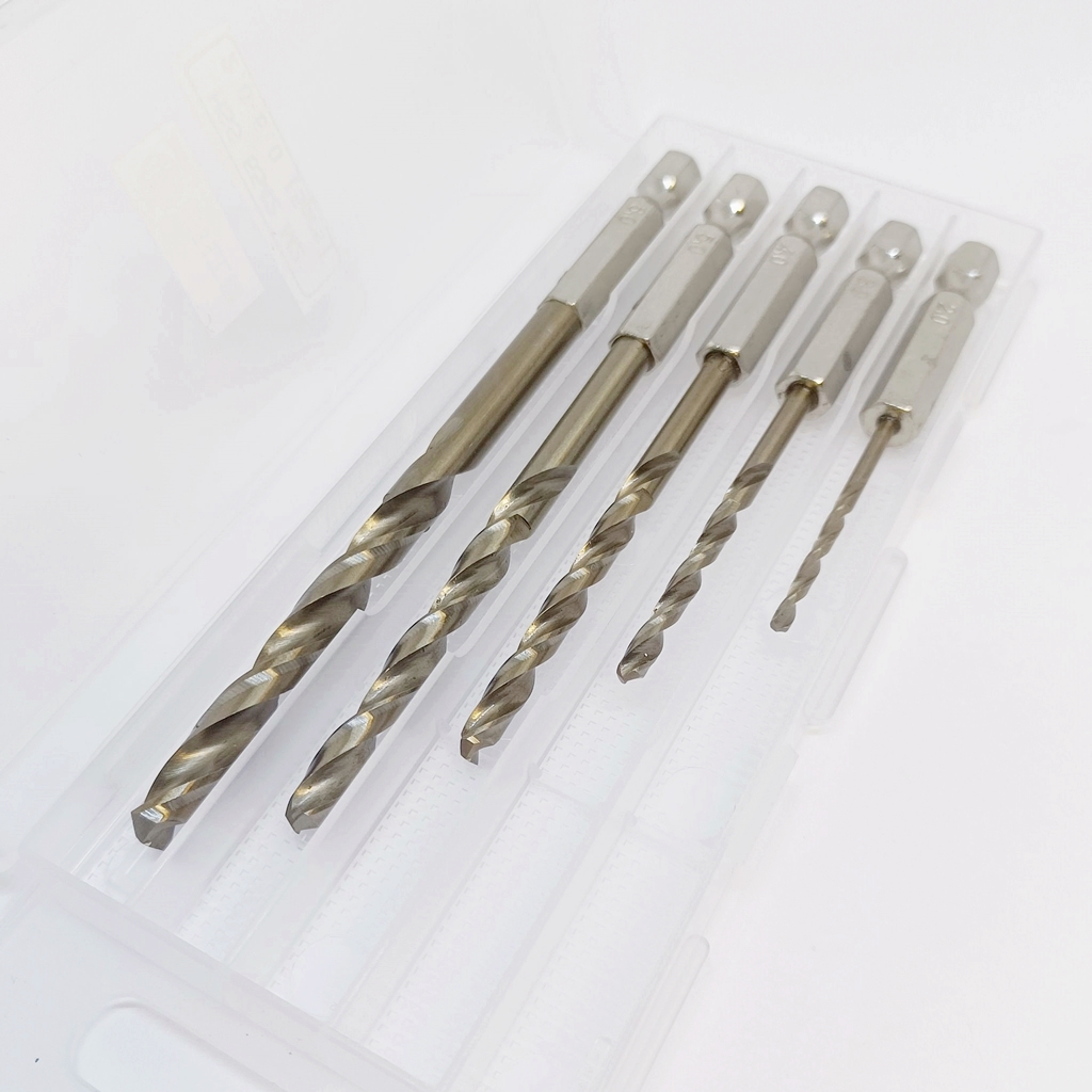 OPP Beili ดอกสว่านก้านหกเหลี่ยม HSS 6542 M2 ขนาด 2.0-6.0 mm [5pcs] กล่องพลาสติก เจาะสแตนเลส เจาะเหล็ก