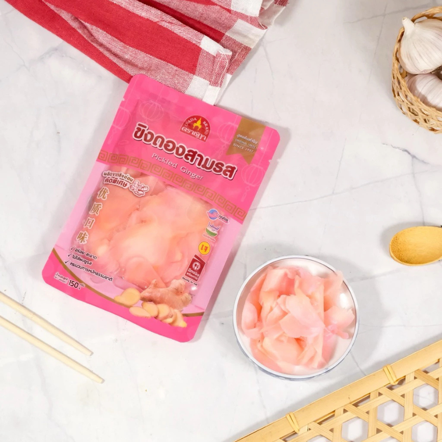Chada Sour Pickled Ginger ขิงดอง 2 รสชาติ 150 กรัม พร้อมทาน สูตรต้นตำรับ ใช้ขิงอ่อน ตราชฎา