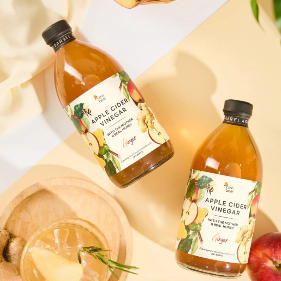 Fora bee Apple Cider Vinegar with honey (ACV) 500 ml. น้ำส้มสายชูหมัก จากแอปเปิ้ล ผสมน้ำผึ้ง 3 รสชาติ มี mother เครื่องดื่มสุขภาพ ฮาลาล