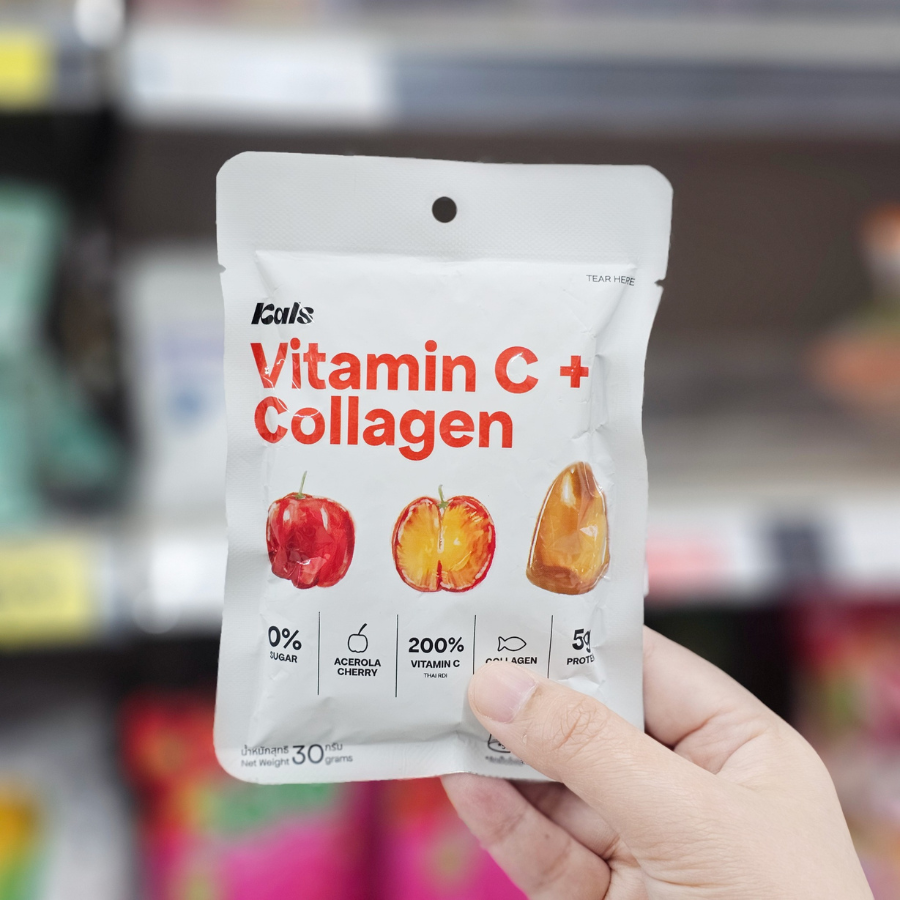 Kals Jelly Acerola Cherry Collagen Vitamin C กัมมี่ เยลลี่ คอลลาเจน วิตามินซี รสอะเซโรล่าเชอร์รี่ 30 กรัม ไม่มีน้ำตาล ทานได้ทั้งวัน แคลส์
