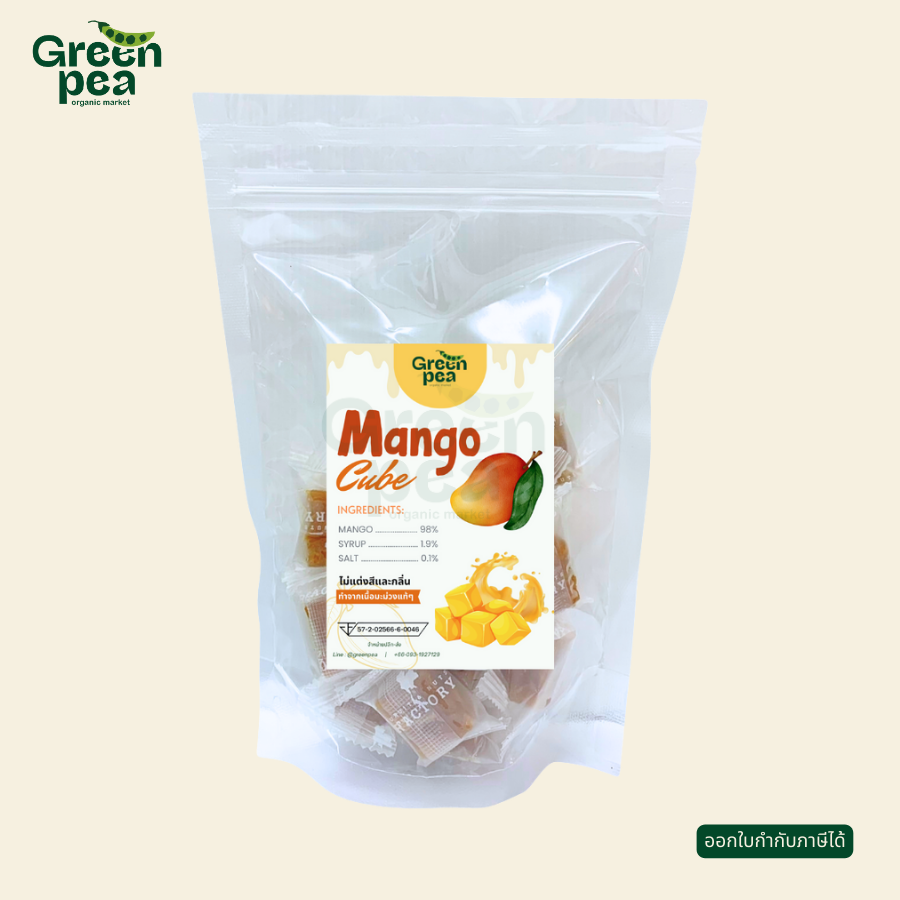 Greenpea Real Fruit มะม่วงคิ้วบ์ และ สับปะรดคิ้วบ์ เนื้อผลไม้ พอดีคำ เปรี้ยวอมหวาน หนึบหนับ ทานง่าย กรีนพี