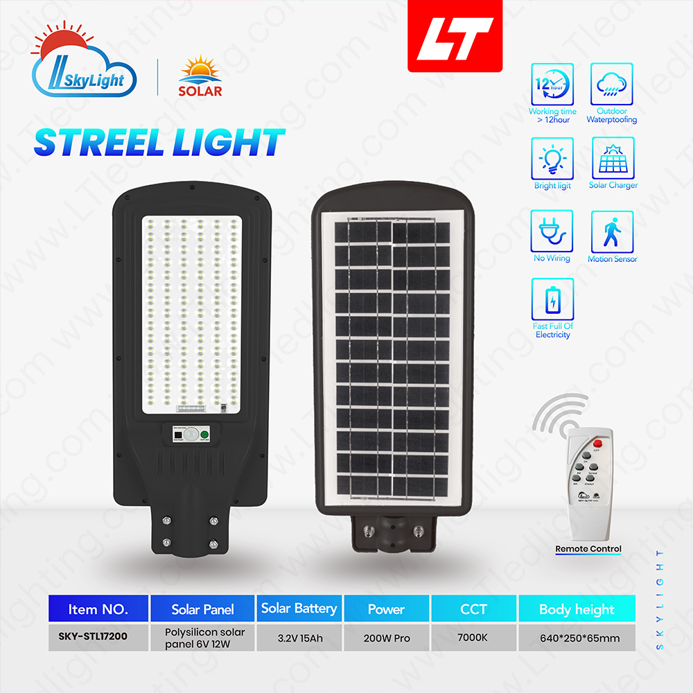 SKYBIRD โคมไฟถนนโซล่าเซลล์ 100W-400W รุ่นSKY-SLT17 daylight 6500K โคมไฟถนนโซล่าเซลล์ Streetlight