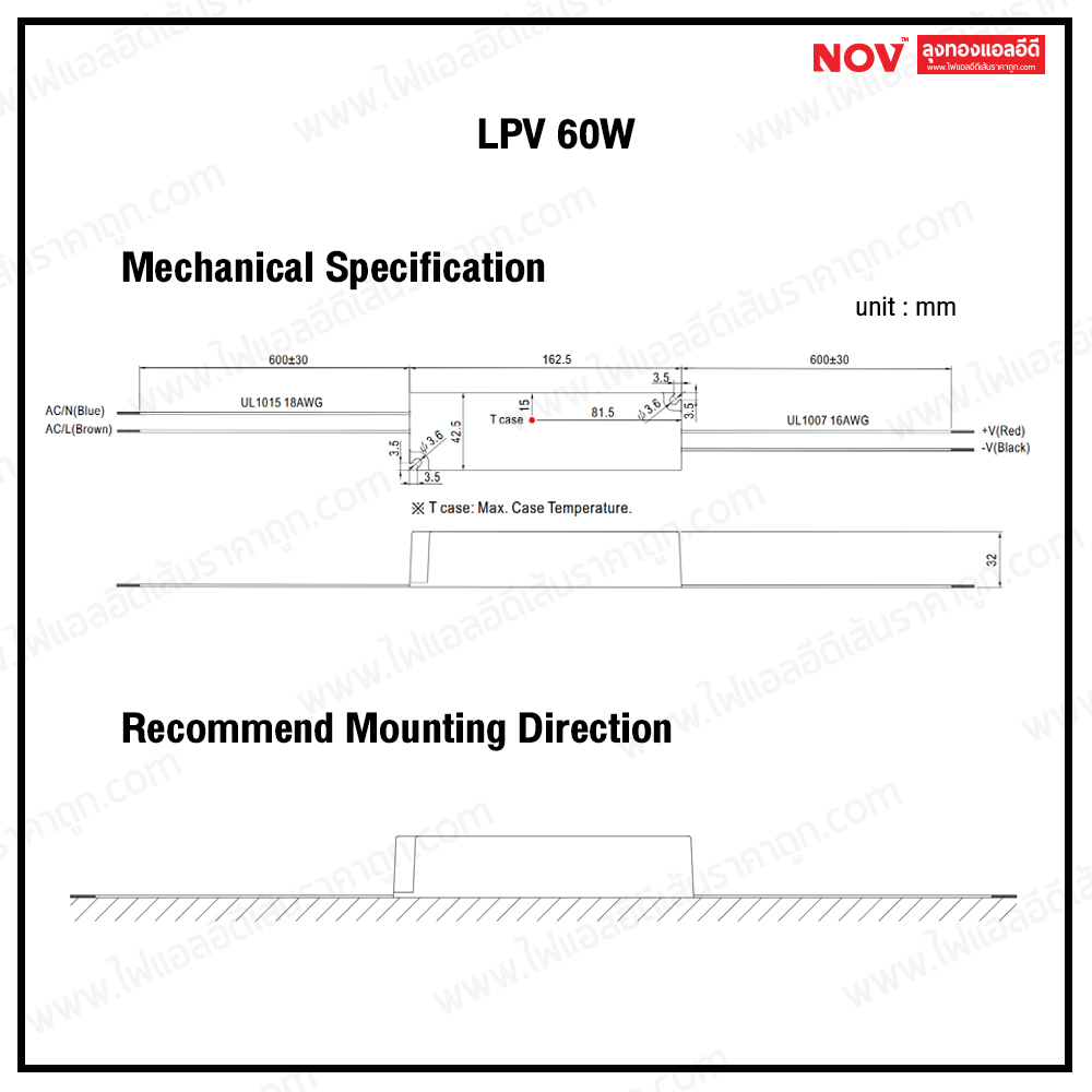MEANWELL รุ่น LPV 12v-24v กันน้ำตัวเล็กใช้ได้ทั้งภายในและภายนอก 20-150w (ประกัน 3 ปี)