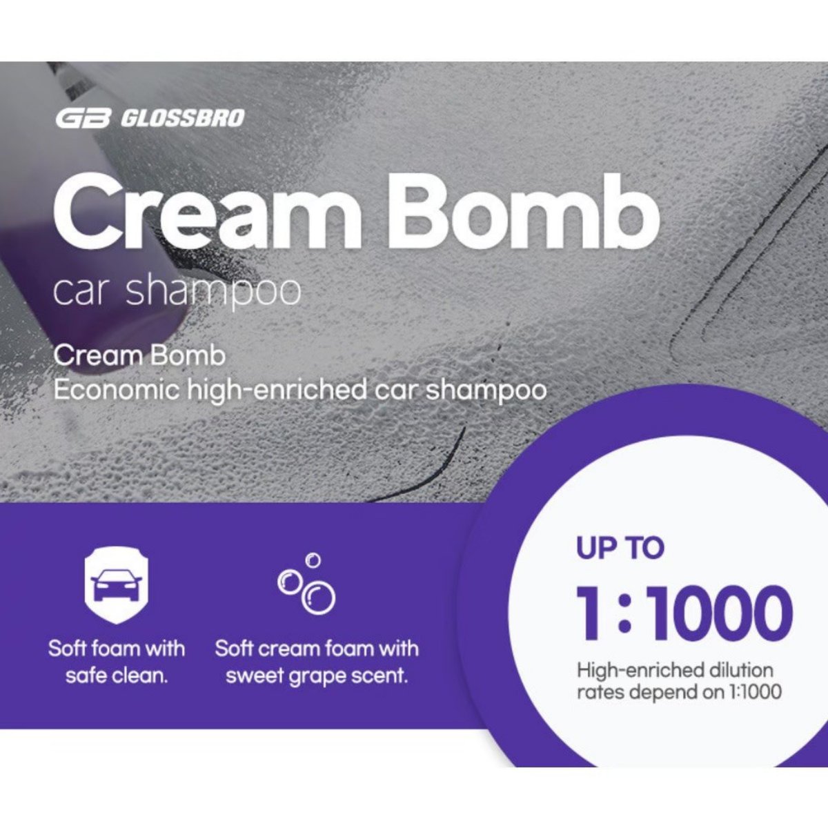 GLOSSBRO Cream Bomb, แชมพูล้างรถพรีเมี่ยม Premium detailing car shampoo 500ml