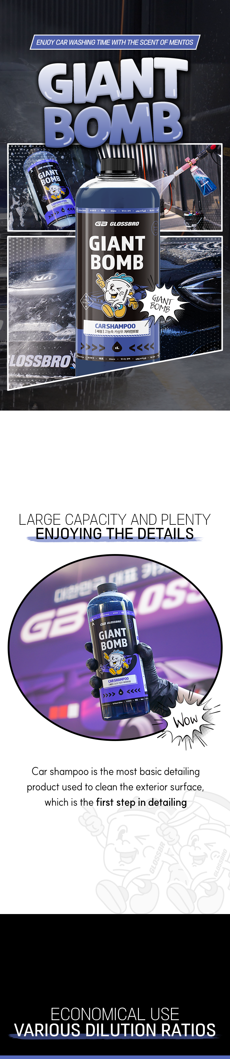 GLOSSBRO Giant Bomb, แชมพูล้างรถพรีเมี่ยม Premium detailing car shampoo 1L