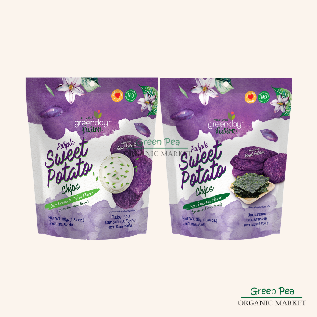 Greenday Fusion Purple sweet potato chips มันม่วงกรอบ ขนมกินเล่น หรือ ผสมกับเครื่องสลัด ขนาด 38 กรัม มี 2 รสชาติ ให้เลือก พร้อมทาน
