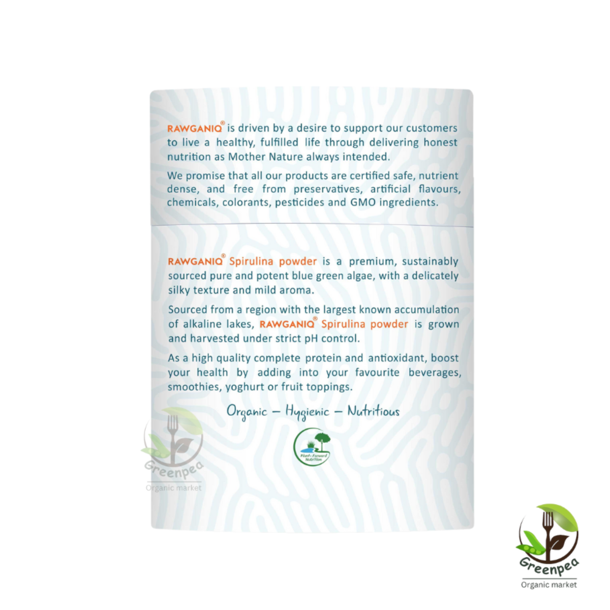 Rawganiq ขนาด100กรัม ผง สาหร่ายสไปรูลิน่า สาหร่ายเกลียวทอง ออร์แกนิค Organic Spirulina Powder ผสมเครื่องดื่ม หรือของหวาน