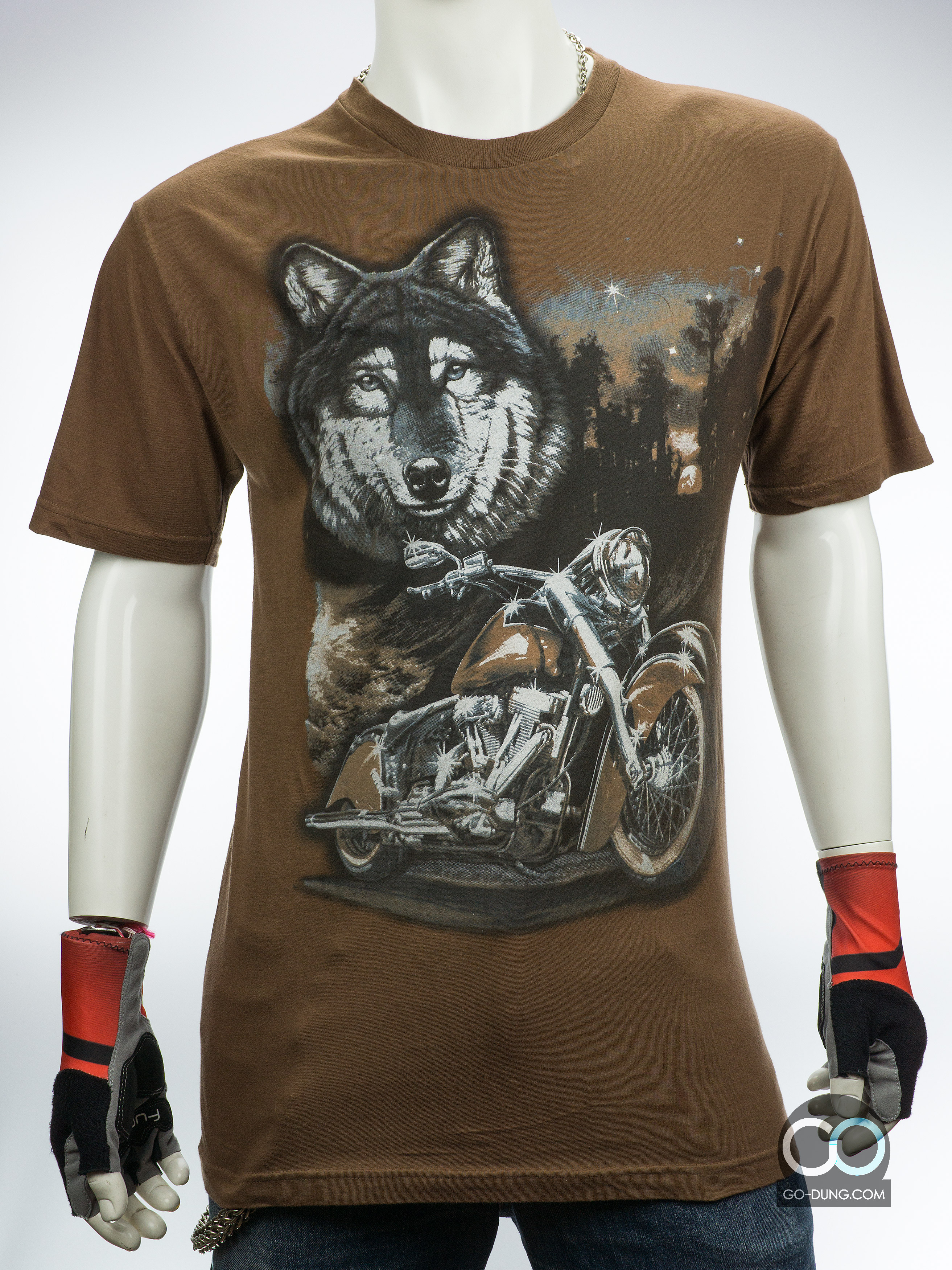 เสื้อยืดมือสอง ARTIMONDE ลายหมาป่ากับรถช๊อปเปอร์ ผ้า 100 คอตตอน