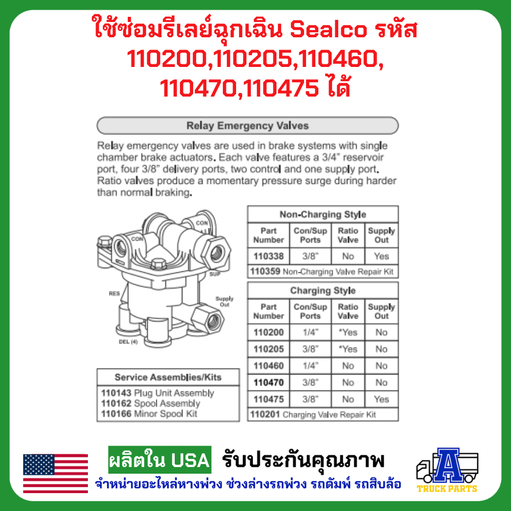 ชุดซ่อมรีเลย์อีเมอร์เจนซี่ รีเลย์ฉุกเฉิน วาล์วเหลี่ยมซิวโก้ #110205 SEALCO emergency valve Repair Kit 110200 & 110205