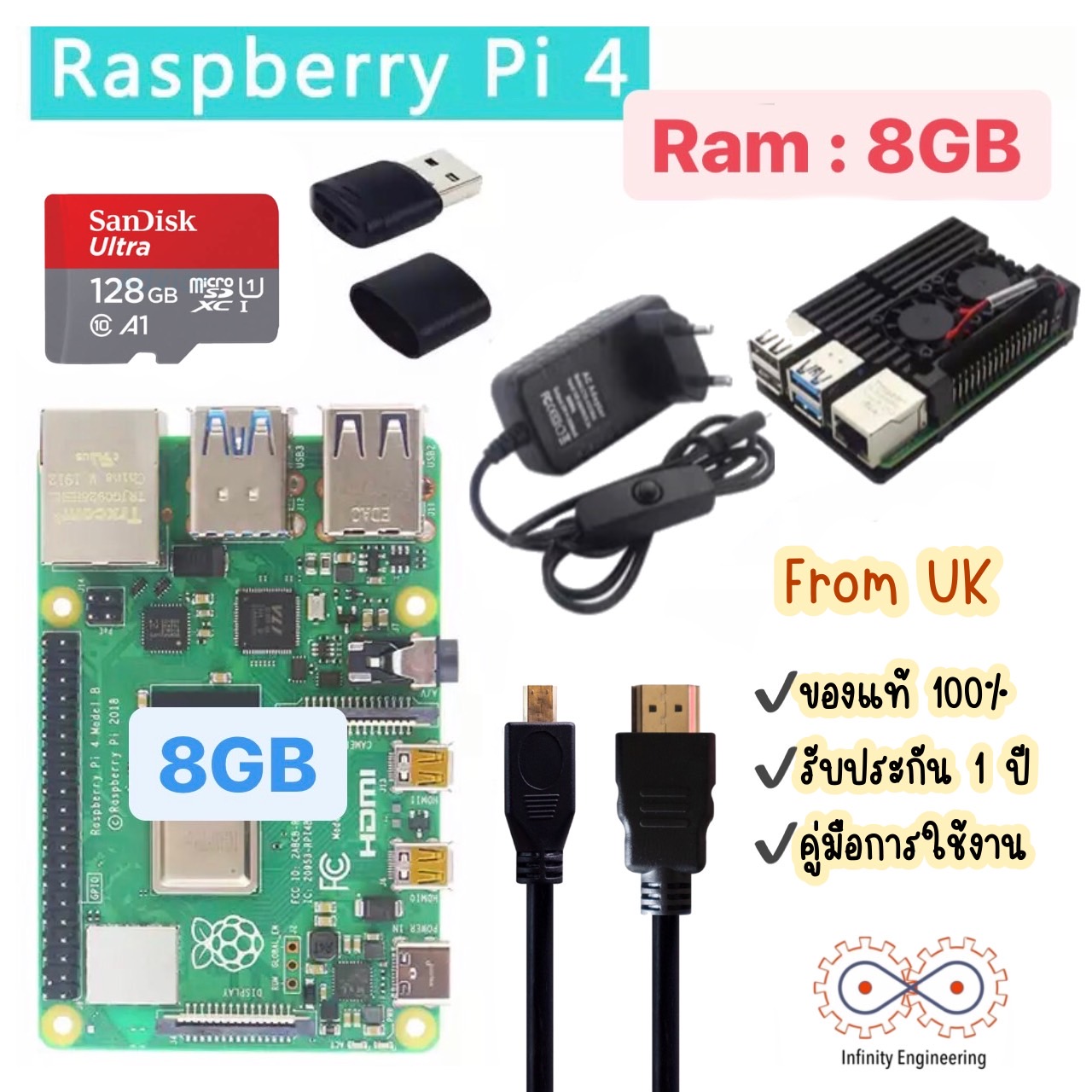 ✅เซต Raspberry Pi 4 Ram 8GB // Bundle 3 : 128GB พร้อมอุปกรณ์ใช้งาน