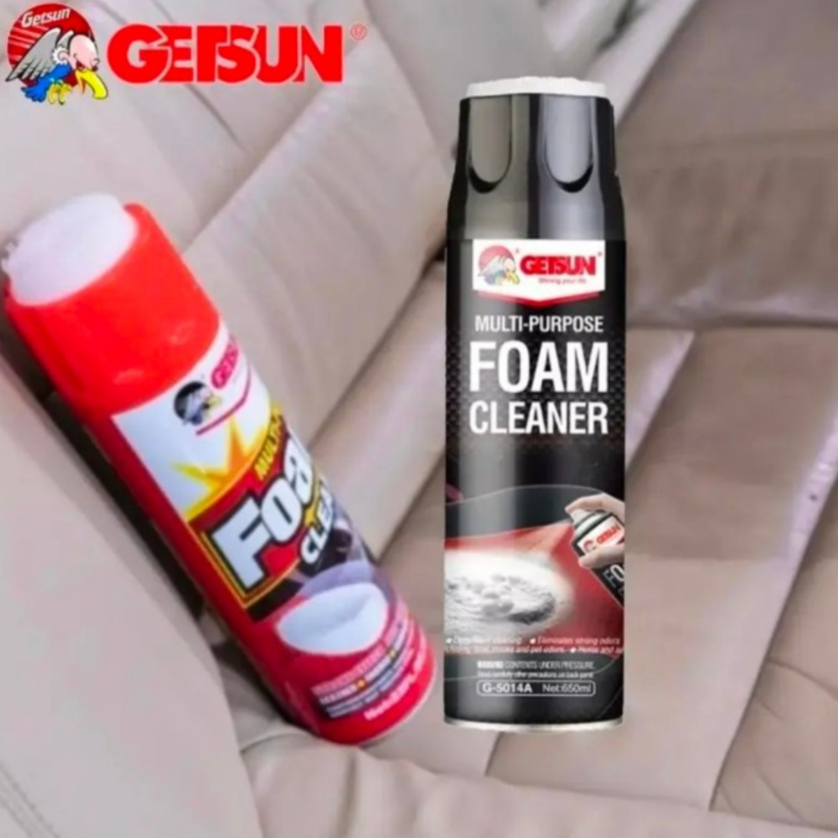 GETSUN Foam Cleaner + Dashboard & Leather Wax พร้อมผ้าไมโครไฟเบอร์ 2 ผืน