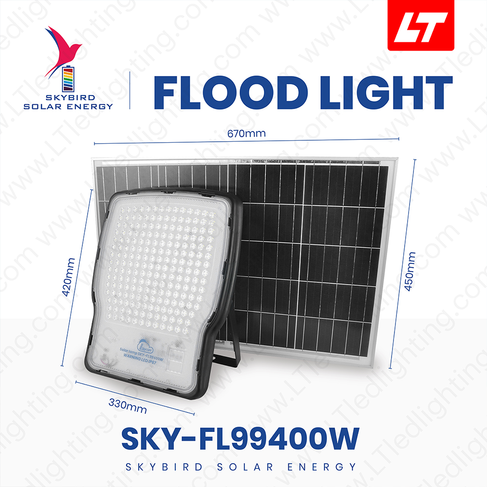 SKYBIRD ฟลัดไลท์โซล่าเซลล์ 250W-400W รุ่นSKY-FL99 daylight/warmwhite โซล่าเซลล์ floodlight