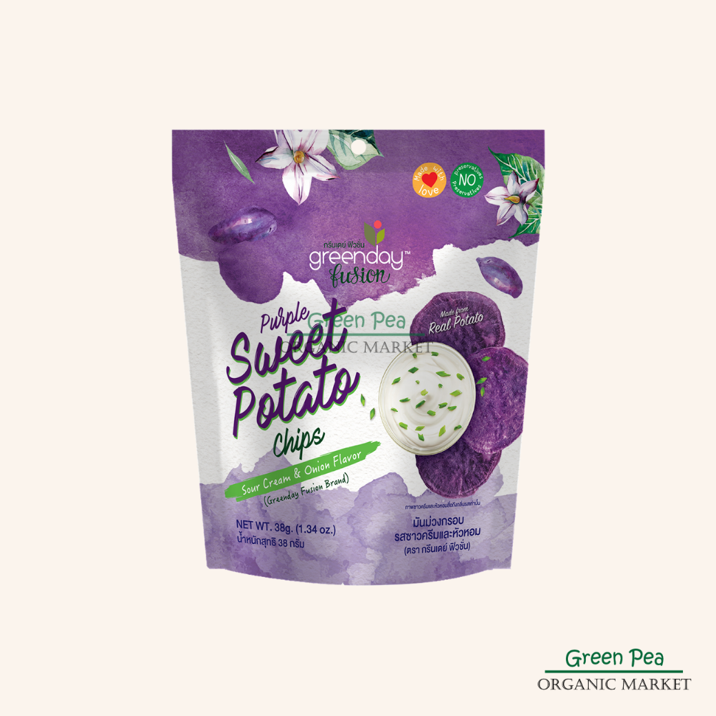 Greenday Fusion Purple sweet potato chips มันม่วงกรอบ ขนมกินเล่น หรือ ผสมกับเครื่องสลัด ขนาด 38 กรัม มี 2 รสชาติ ให้เลือก พร้อมทาน