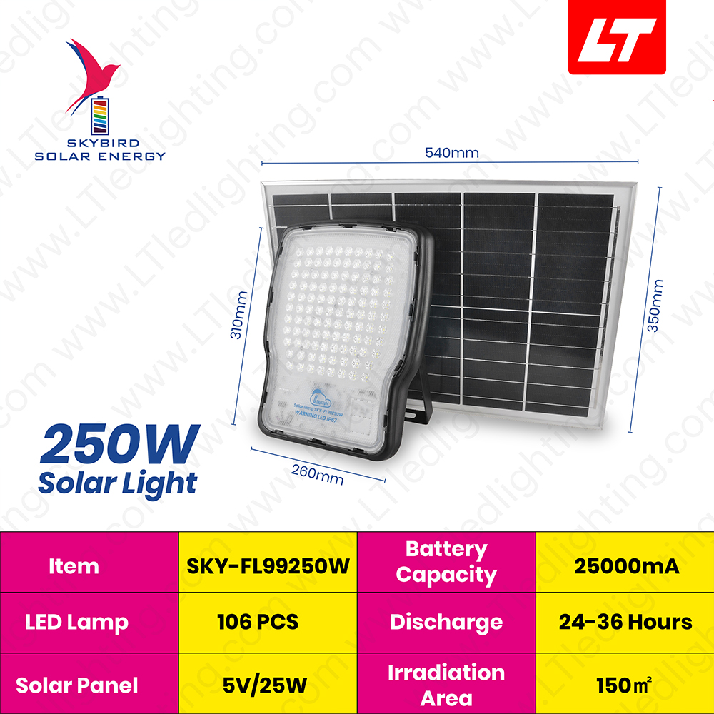SKYBIRD ฟลัดไลท์โซล่าเซลล์ 250W-400W รุ่นSKY-FL99 daylight/warmwhite โซล่าเซลล์ floodlight
