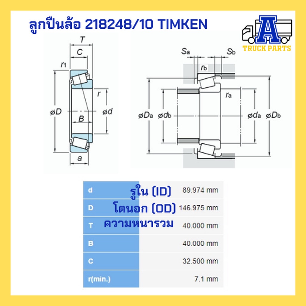 ลูกปืนล้อรถบรรทุก TIMKEN ลูกปืนล้อรถสิบล้อ ลูกปืนเพลาล้อ ลูกปืนเพลาพ่วง