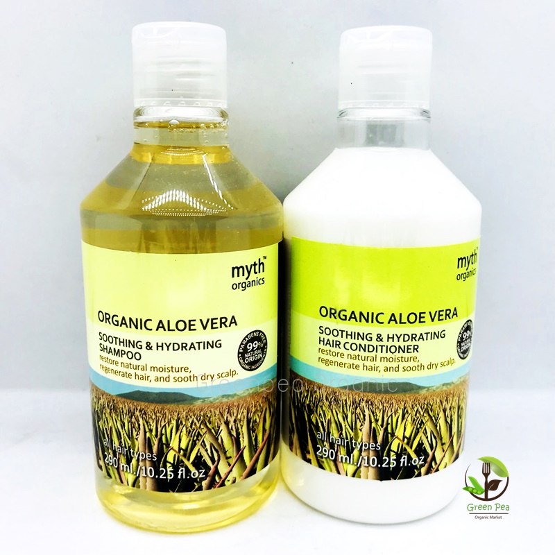Myth มิธ เซท แชมพูและครีมนวดผม ว่านหางจระเข้ออร์แกนิก 290 ml. Organic Aloevera shampoo&Hair conditioner