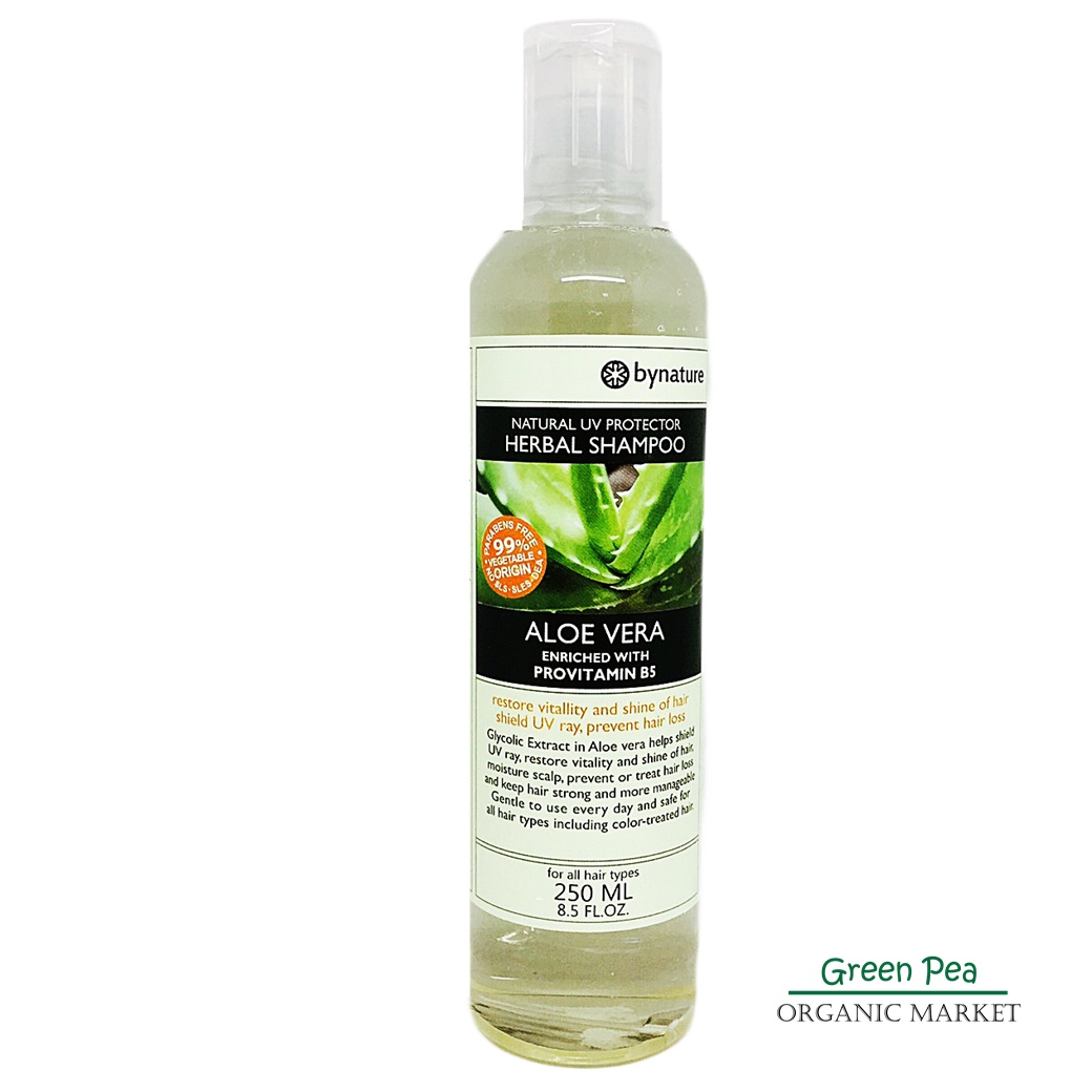 แชมพูว่านหางจระเข้ / Aloe Vera Shampoo "By Nature" ป้องกันรังสี UV ยืดอายุเส้นผมให้ยืนยาว นุ่มสลวย จัดทรงง่าย ลดอาการผมร่วงและป้องกันรังแค