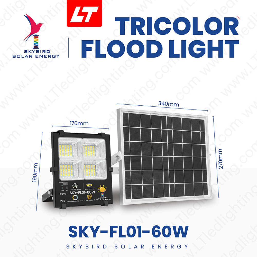 SKYBIRD ฟลัดไลท์โซล่าเซลล์ 60W-300W รุ่นSKY-FL01 เปลี่ยนสีได้ โซล่าเซลล์ floodlight