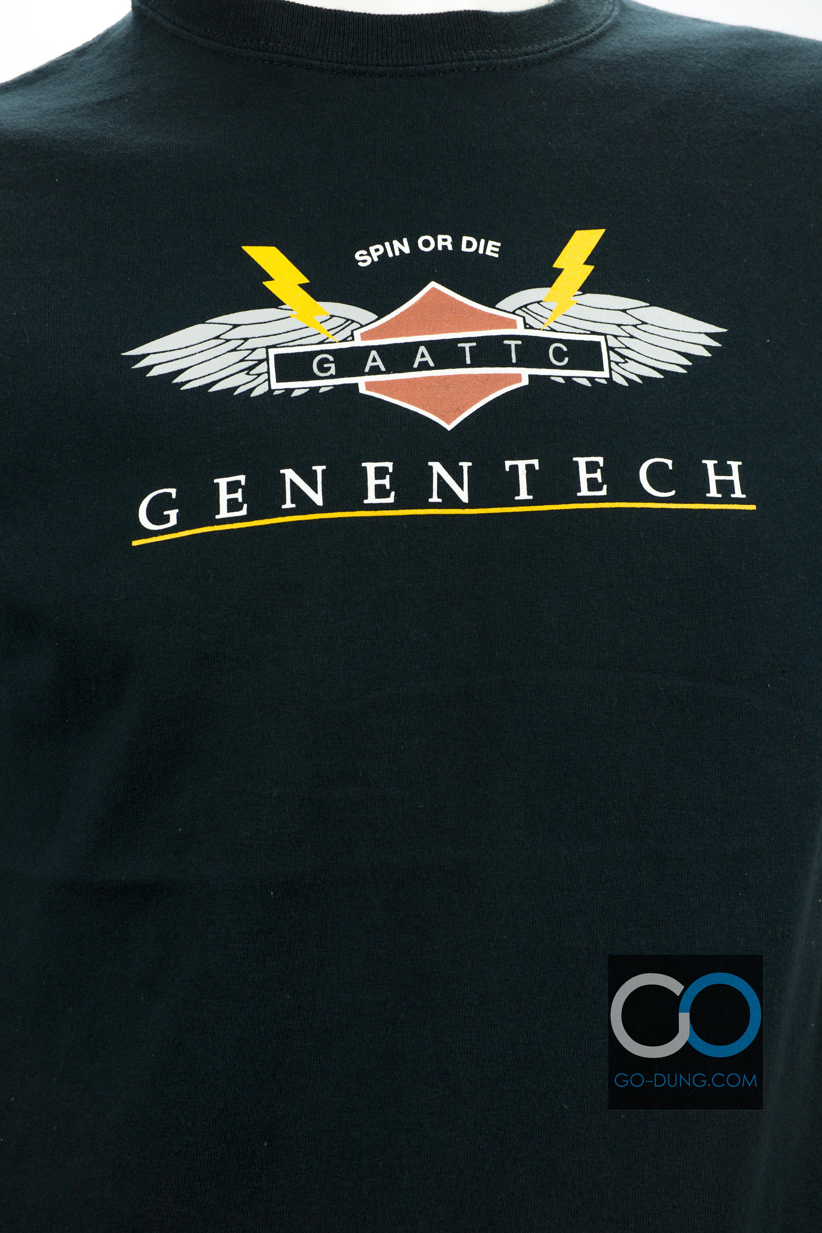 เสื้อยืดมือสอง USA GILDAN : SPIN OR DIE GAATTC GENENTECH. ผ้า 100 คอตตอน