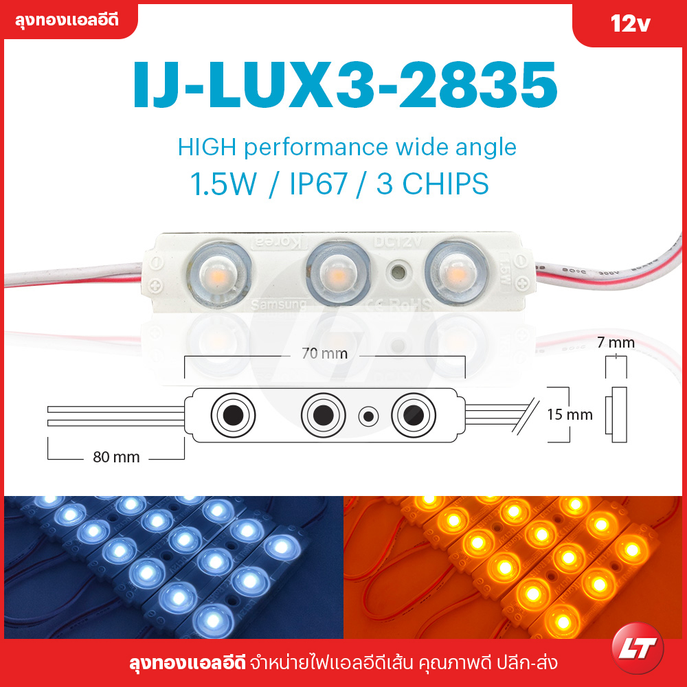 IJ-LUX3-2835 IP67 1.5w ไฟโมดูลรุ่นยอดนิยม มีเลนส์กระจายแสง (Led Module) สีขาว/วอร์มไวท์ ขายยกแพค