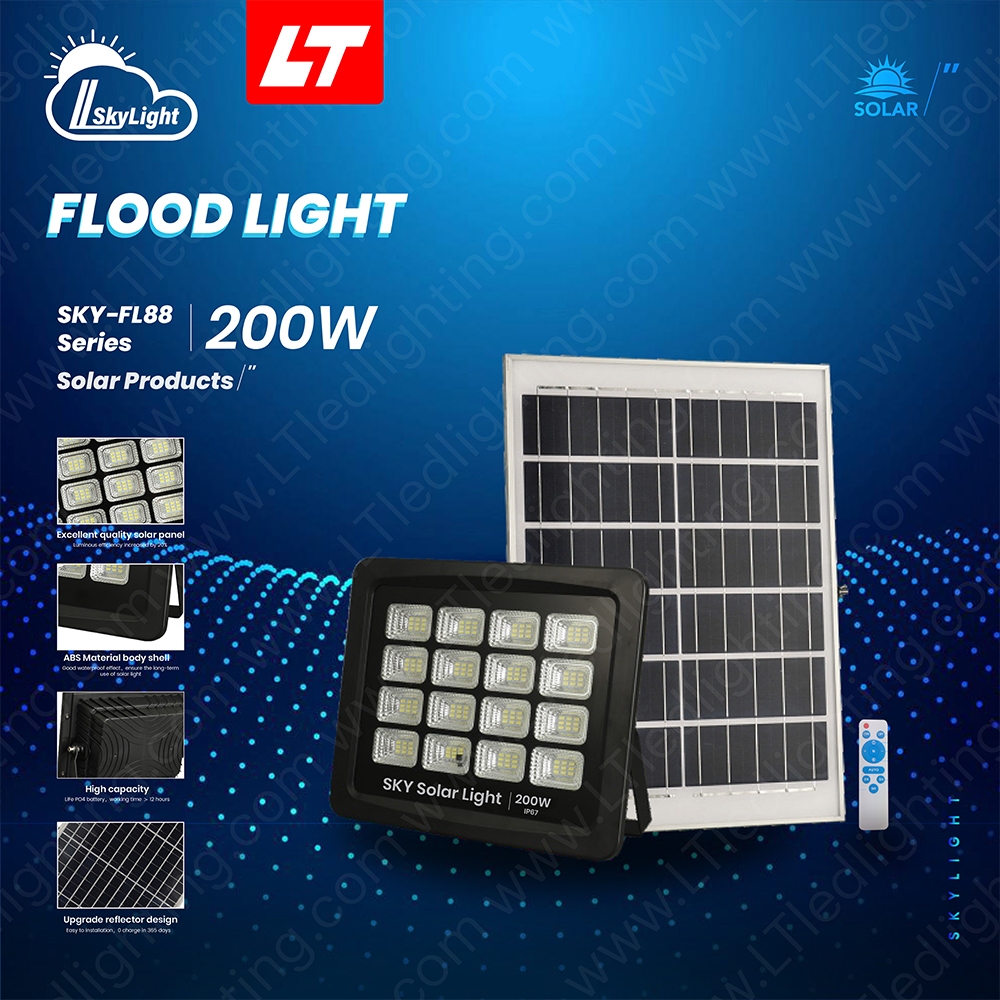 SKYBIRD ฟลัดไลท์โซล่าเซลล์ 120W-300W รุ่นSKY-FL88 daylight/warmwhite โซล่าเซลล์ floodlight