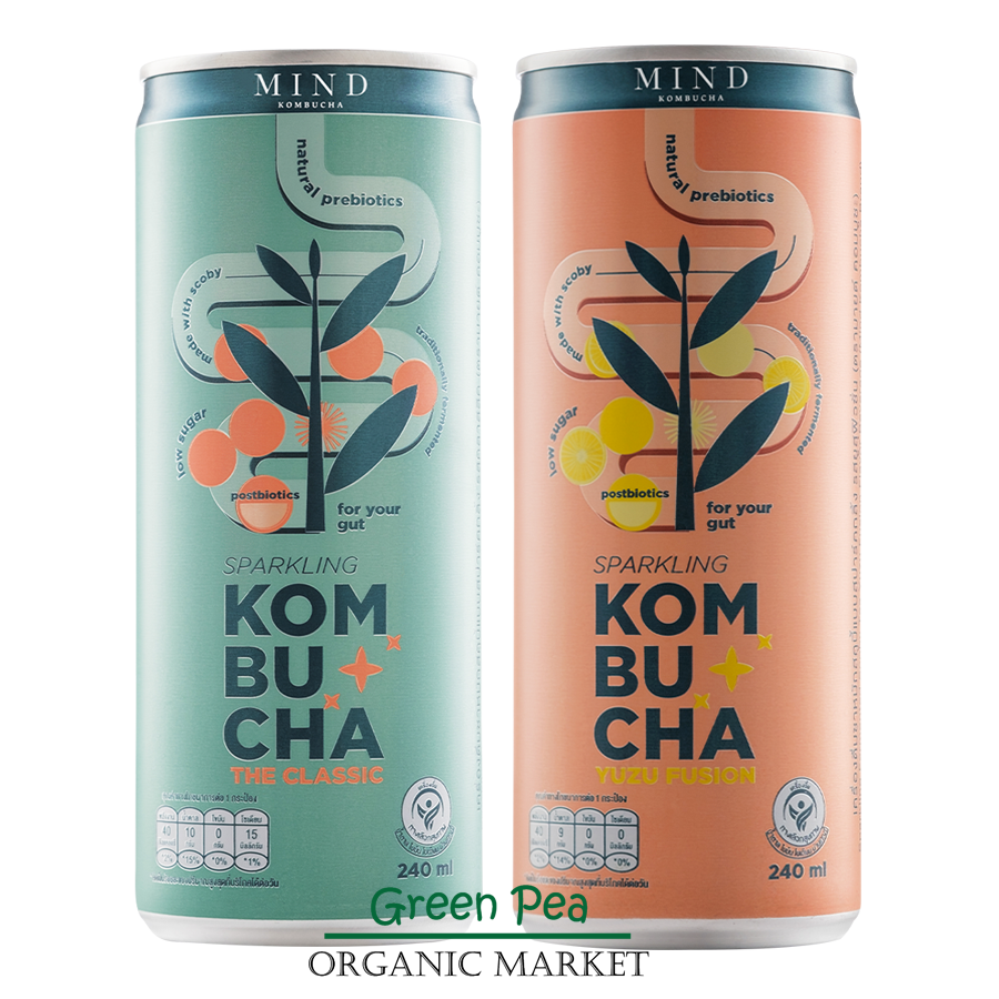 MIND KOMBUCHA Sparkling คอมบูชะ สปาร์คกลิ้ง ขนาด 240 ml สูตรน้ำตาลน้อย