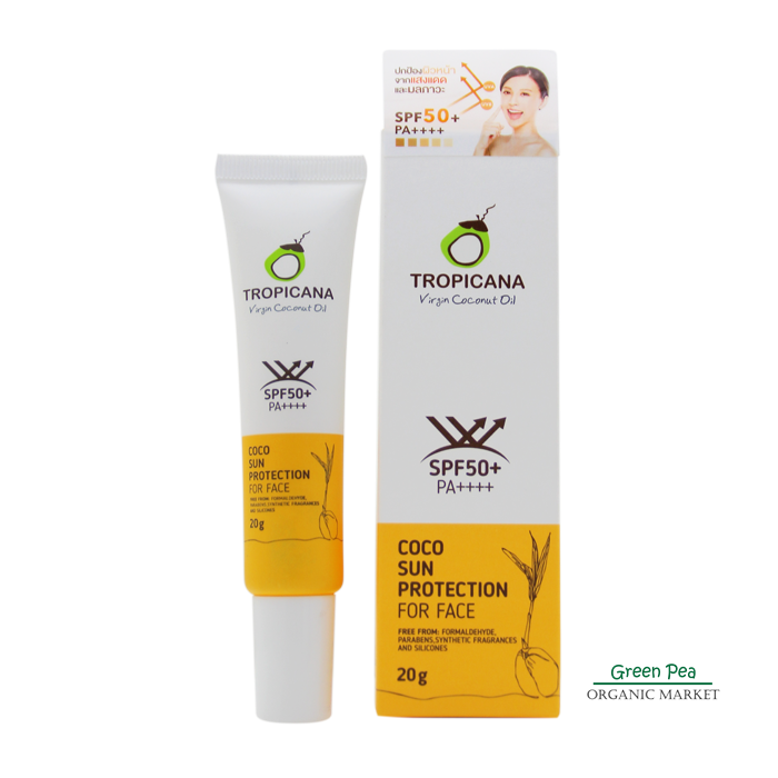 Tropicana Coco sun for face SPF 50++ ,ครีมกันแดดน้ำมันมะพร้าว สำหรับผิวแพ้ง่าย, Tropicana