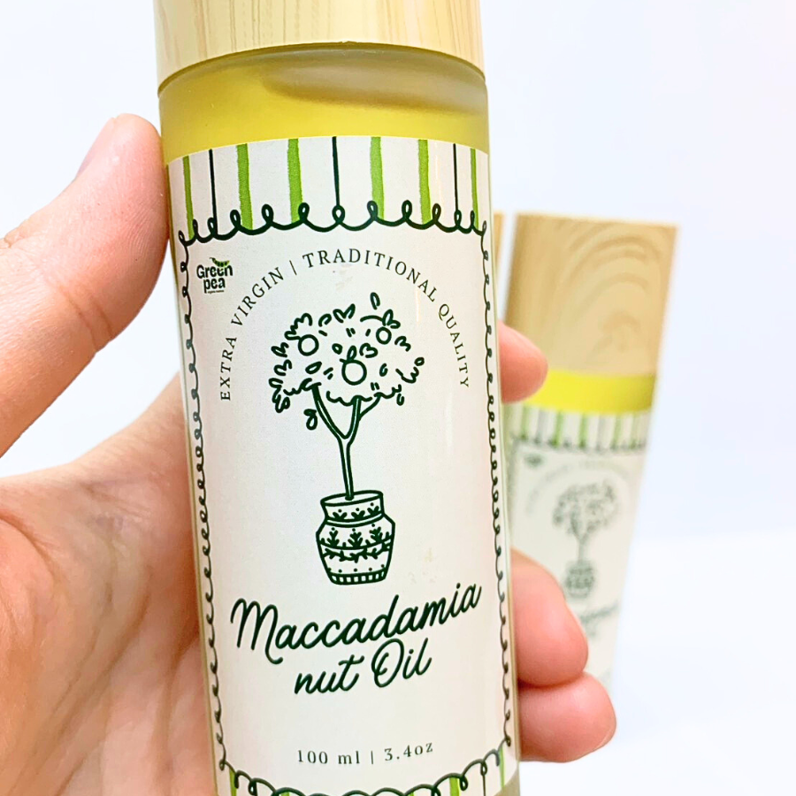 Greenpea Macadamia Nut Oil น้ำมันแมคคาเดเมีย สกัดเย็น 100 ml. แมคคาเดเมีย ใช้ทาผิว ปรุงอาหาร กรีนพี