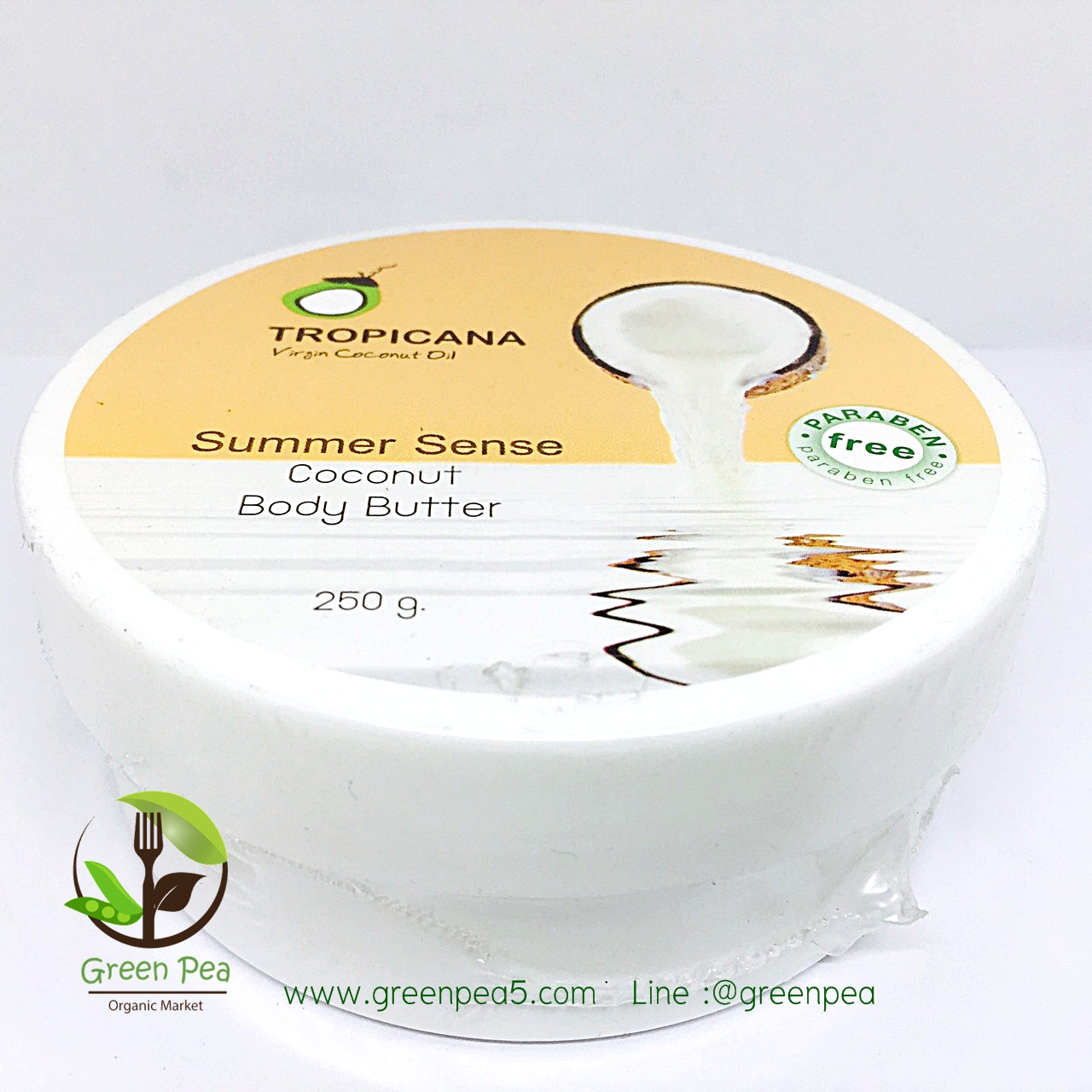 ครีมบำรุงผิวน้ำมันมะพร้าวTropicanaกลิ่น Summer sense สูตรฟรีพาราเบน 250 G.