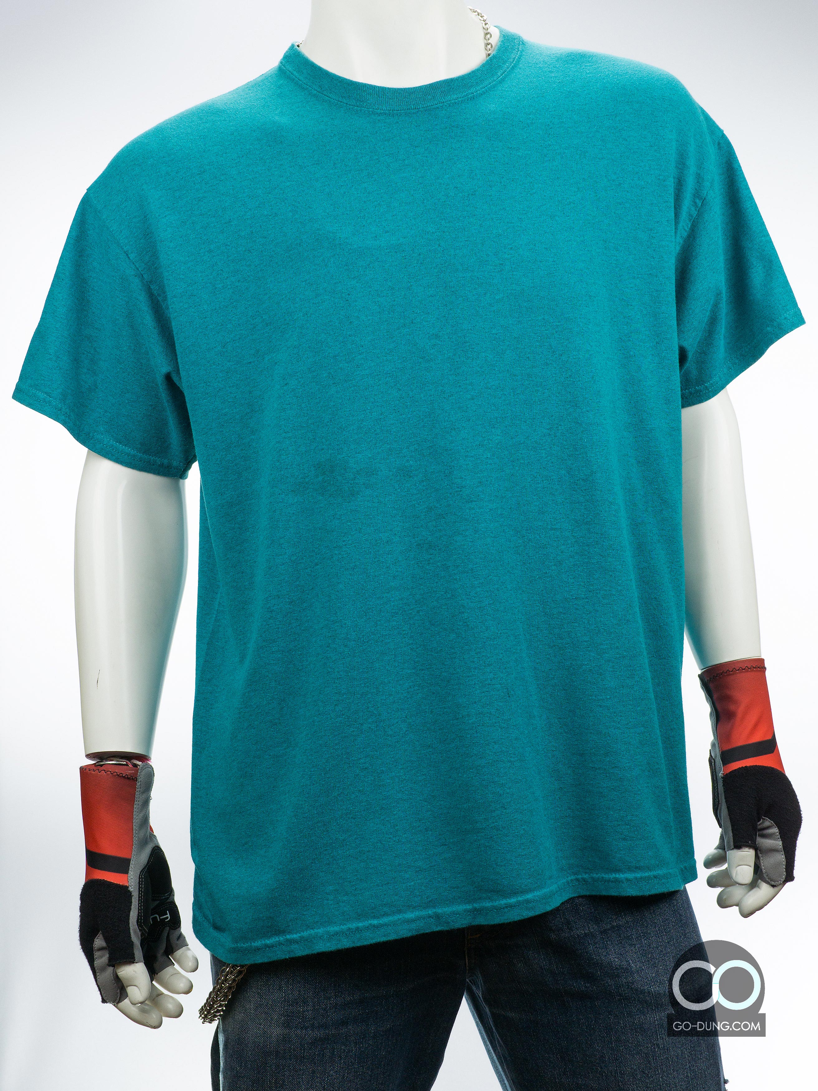 เสื้อยืดมือสอง สีพื้นเขียวฟ้า ผ้า 100 คอตตอน