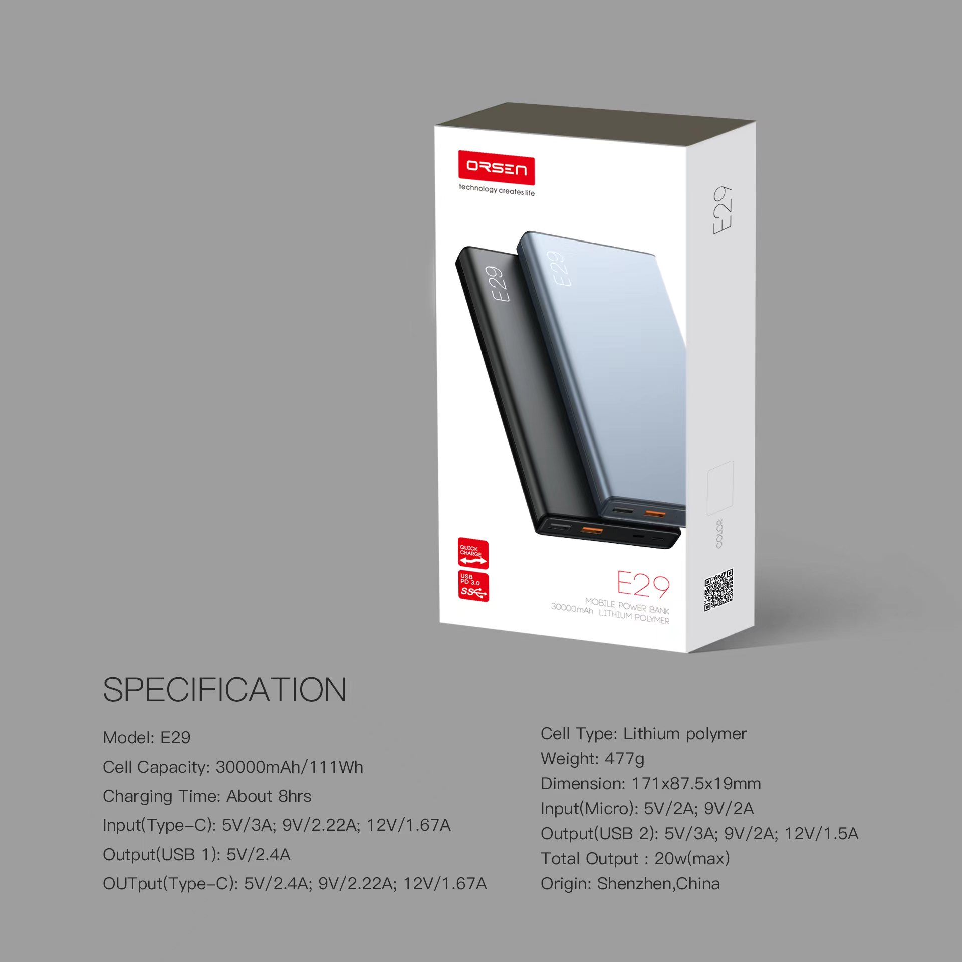 ELOOP E29 30000mAh **ระบุสี**