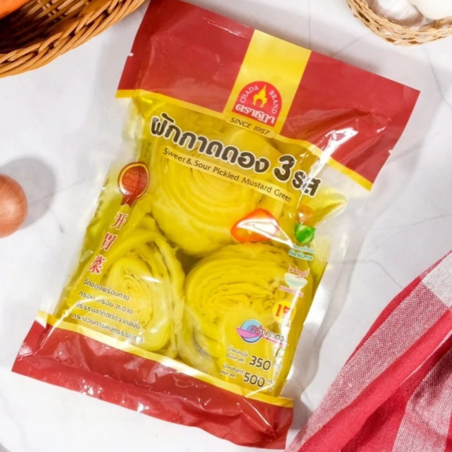Chada Hot & Sour Pickled Mustard Green ผักกาดดอง 3 รส น้ำหนักสุทธิ 500 กรัม สูตรต้นตำรับ ตราชฎา