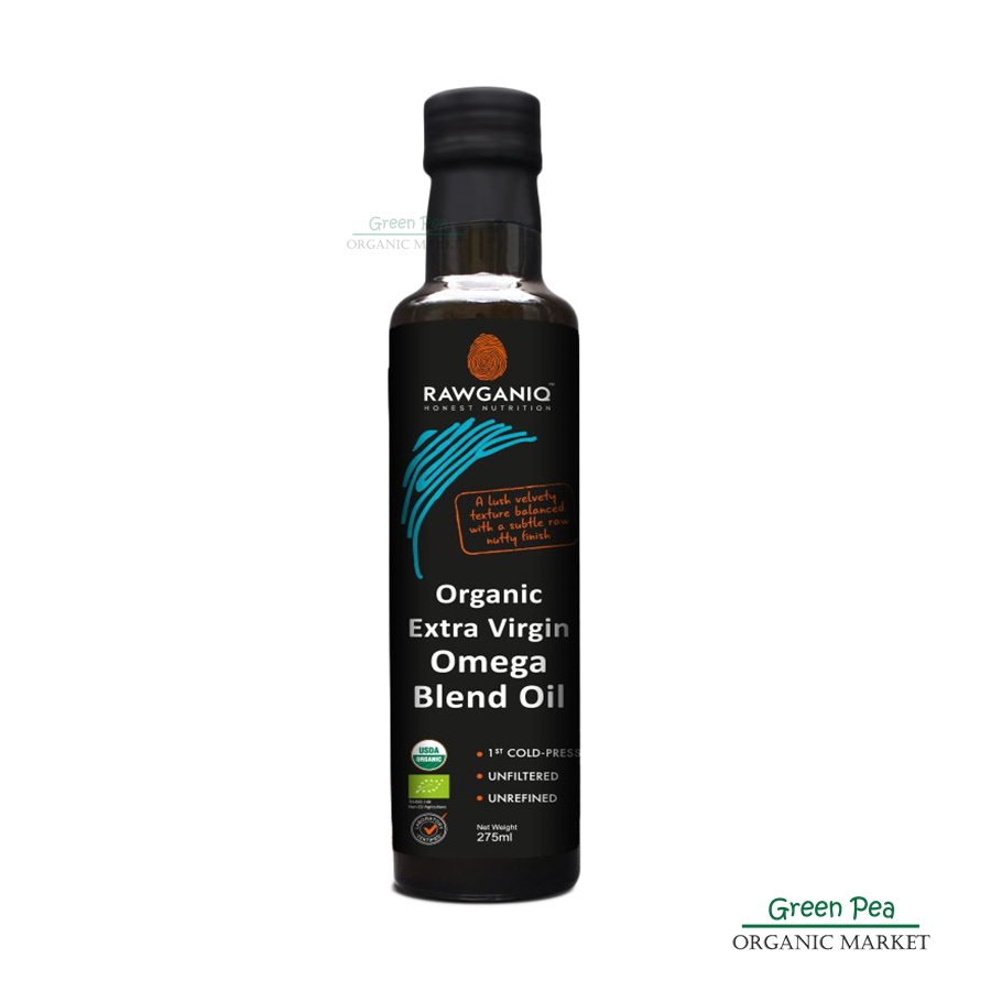 Rawganiq Organic น้ำมันรวม โอเมก้า 3,6,9 ไม่มีไขมันทรานส์ Extra Virgin Omega Blend Oil (2:1:1), Cold Pressed, Unrefined (275ml)
