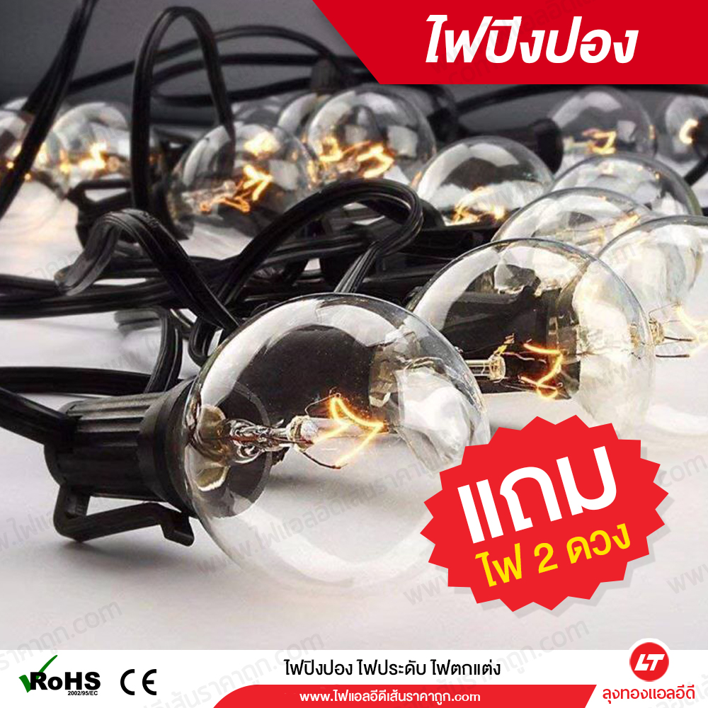 ไฟปิงปอง String Lights ยาว 7.6 เมตร 25 ดวง แสงวอร์ม 220v เสียบไฟบ้านได้เลย ใช้ไฟประดับตกแต่งห้อง ไฟคริสมาส