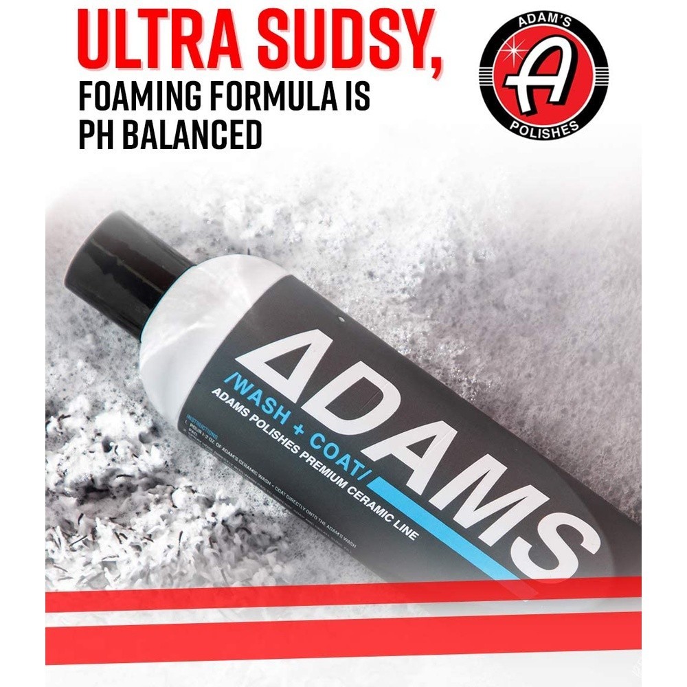 Adam's Wash + Coat (12 oz/355 ml) แชมพูสำหรับล้างรถและเคลือบ มีส่วนผสมของ ceramic