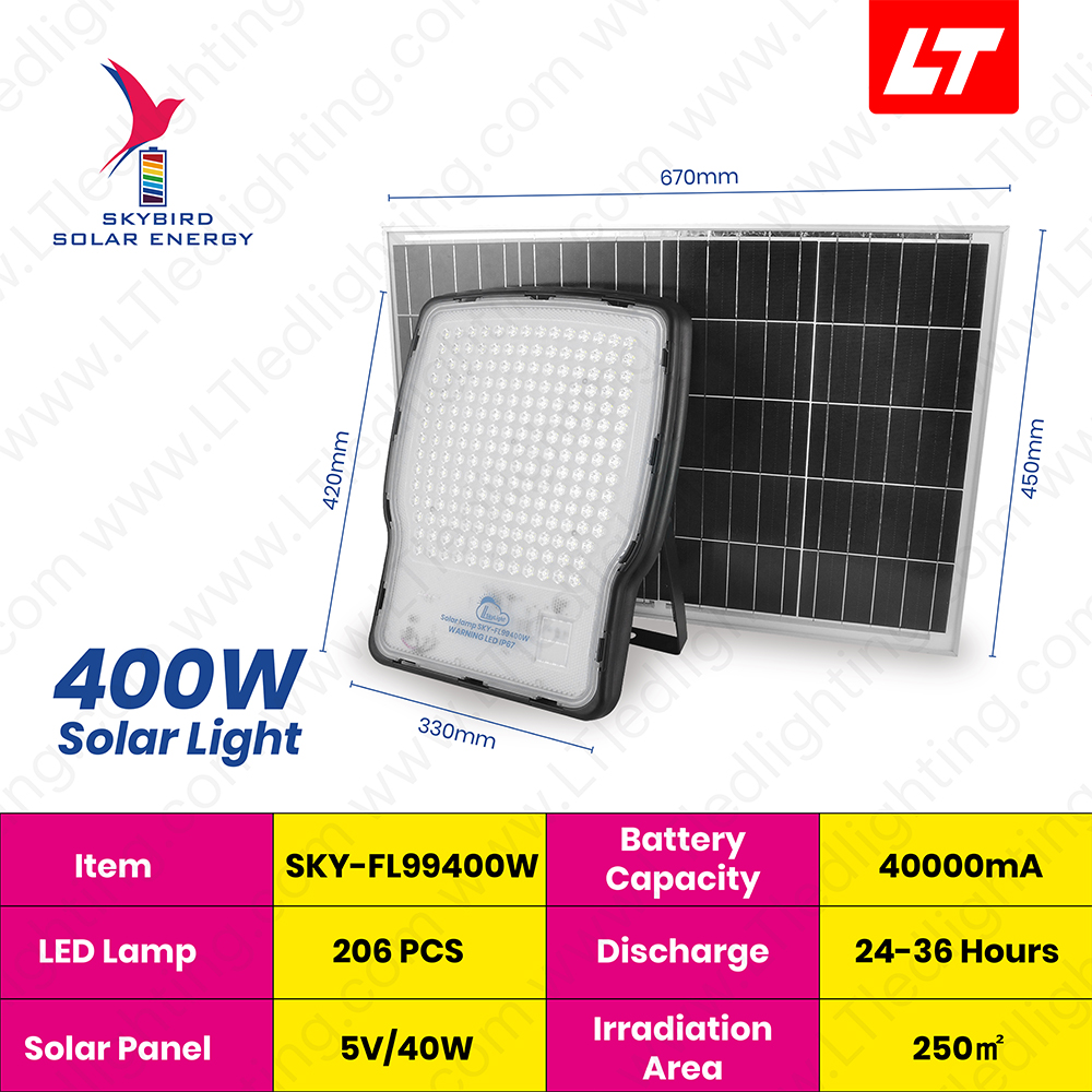 SKYBIRD ฟลัดไลท์โซล่าเซลล์ 250W-400W รุ่นSKY-FL99 daylight/warmwhite โซล่าเซลล์ floodlight