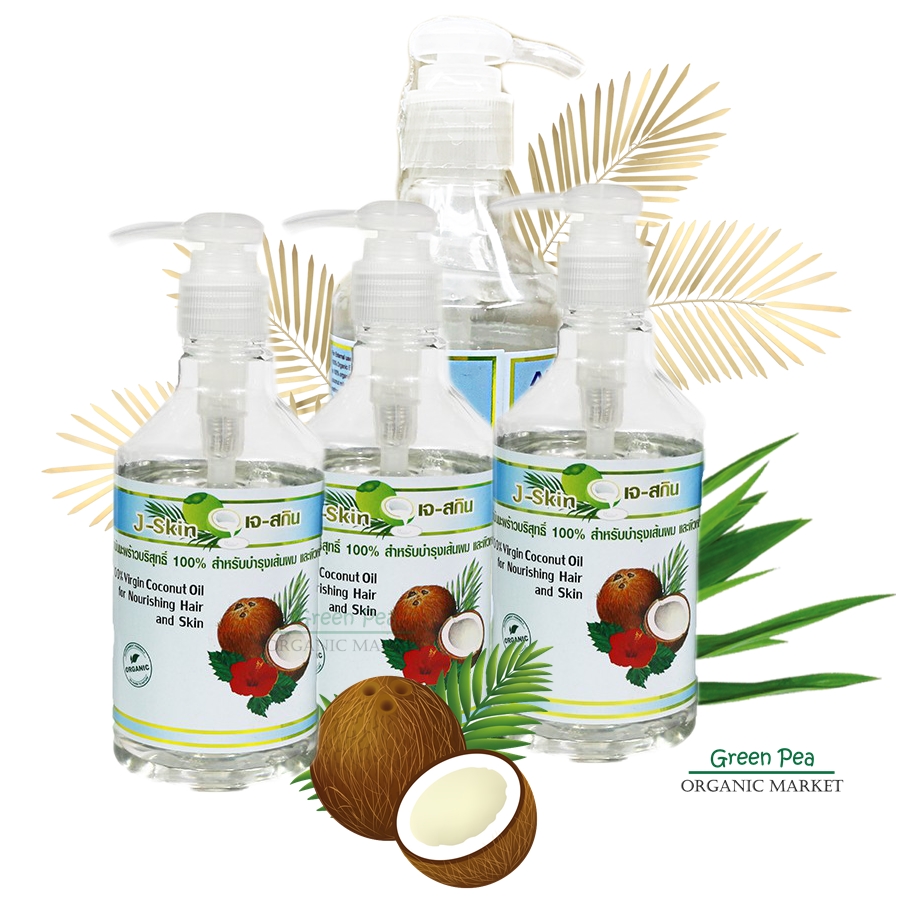 J-Taste ,J-Skin For Hair&Skin น้ำมันมะพร้าวออแกนิค 100% เพื่อผิวและผม ขนาด 250 มล.ขวดหัวปั๊ม