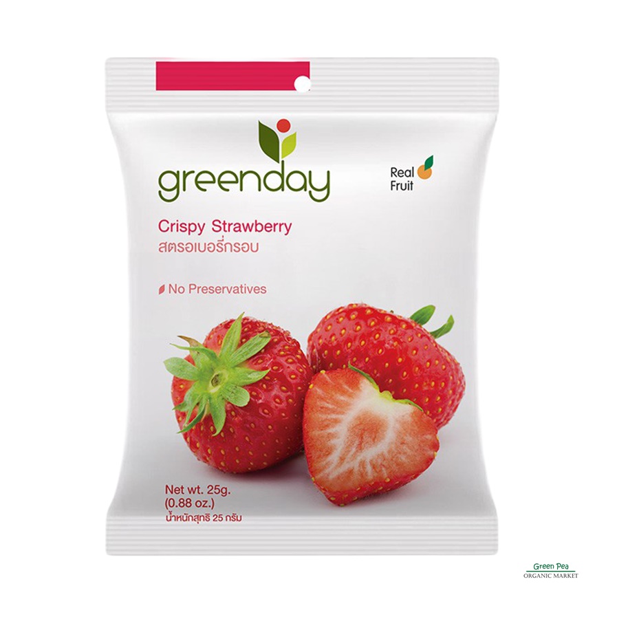 Green day Crispy Strawberry กรีนเดย์ สตรอเบอรี่กรอบ Free Gluten ขนาด 25 กรัม