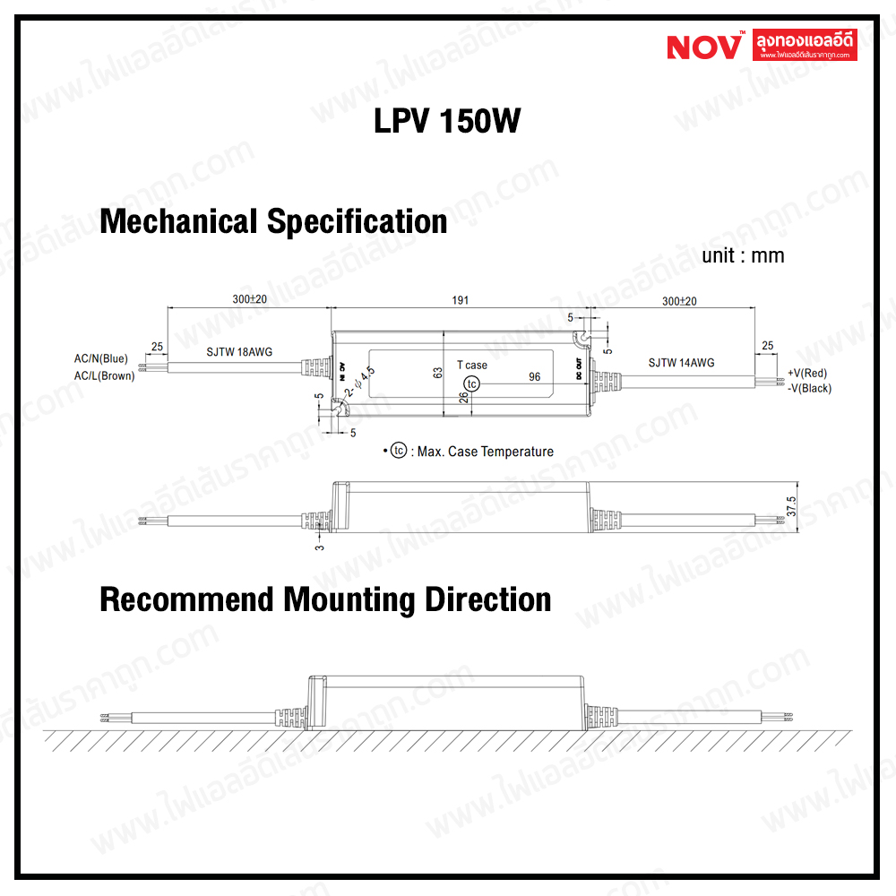 MEANWELL รุ่น LPV 12v-24v กันน้ำตัวเล็กใช้ได้ทั้งภายในและภายนอก 20-150w (ประกัน 3 ปี)