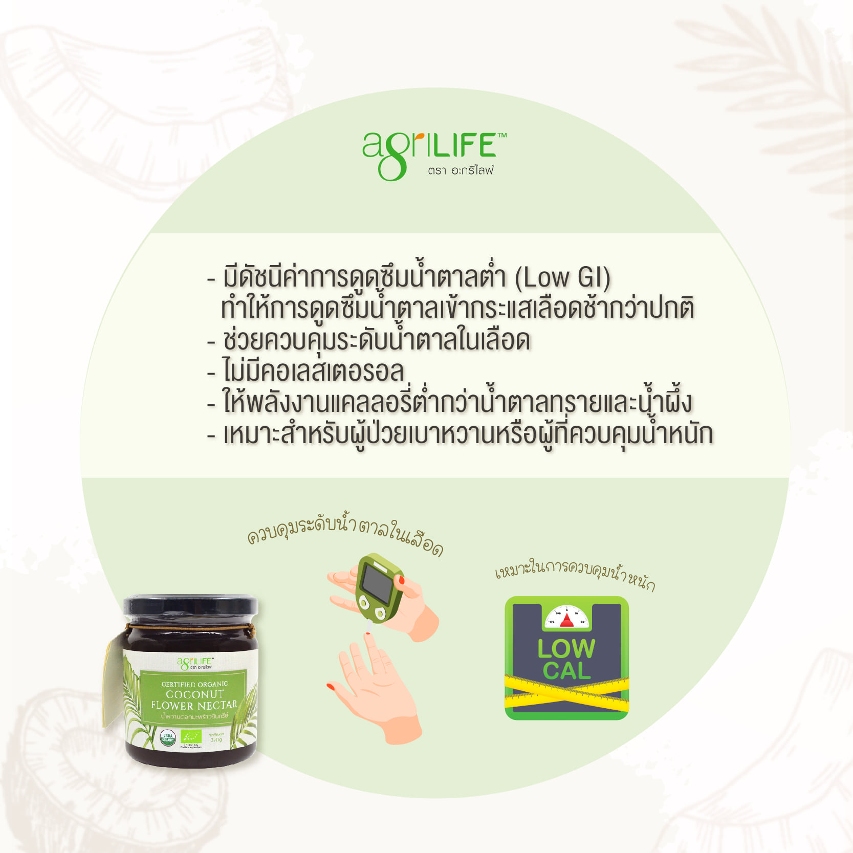 Agrilife Organic Coconut Flower Nectar ขนาด 270g. น้ำหวาน ดอกมะพร้าว ใช้ทาขนมปัง ผสมกับเครื่องดื่ม หอมอร่อย