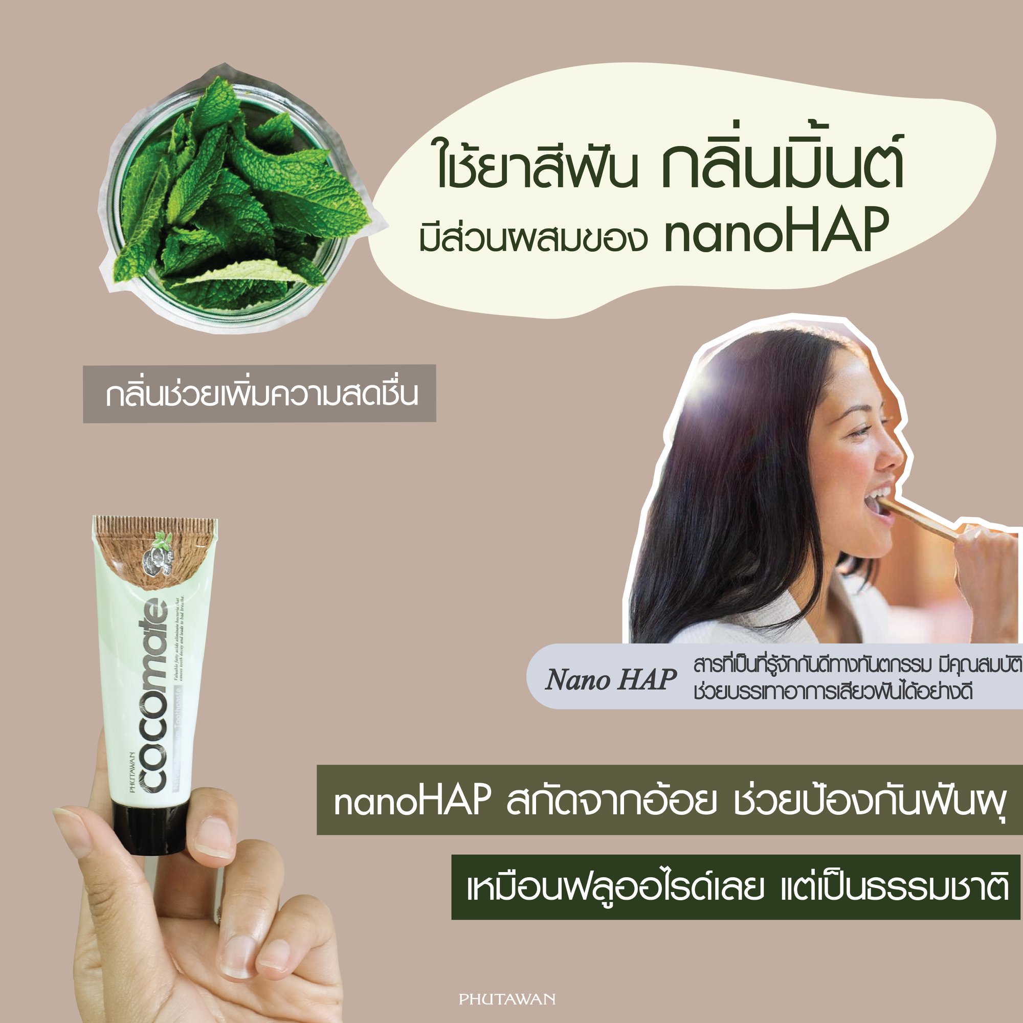 ภูตะวัน ยาสีฟันมะพร้าว ออร์แกนิค ยาสีฟันโคโค่เมท Phutawan Toothpaste