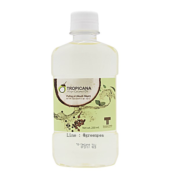 Coconut pulling oil น้ำมันมะพร้าวกลั้วคอ สำหรับบ้วนปาก ฆ่าเชื้อ แบคทีเรียในปาก 250 ml. Tropicana