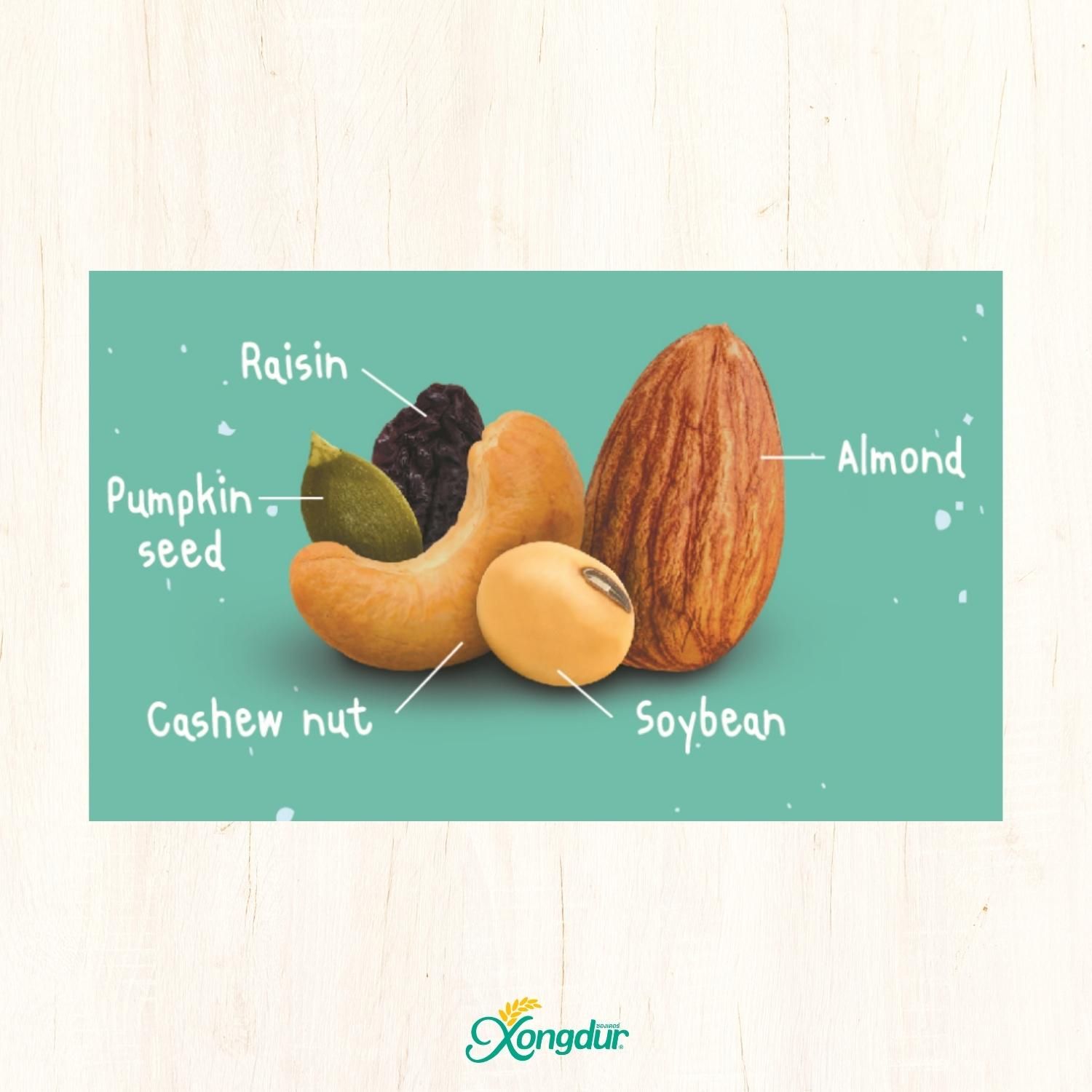 Xongdur Trail Nuts ถั่วรวม ผสมผลไม้ 20g. Mixed nut โปรตีนสูง